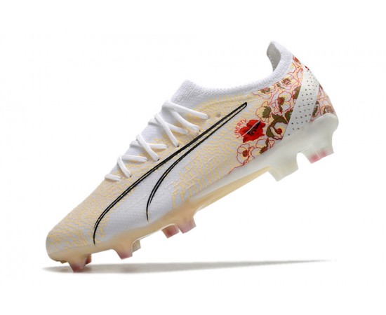 Puma Ultra Ultimate FG Beige White Black Low Soccer Cleats For Men