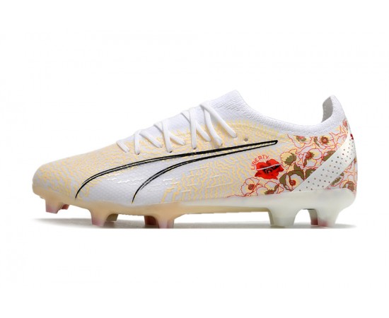 Puma Ultra Ultimate FG Beige White Black Low Soccer Cleats For Men