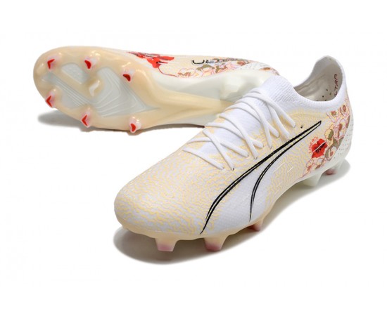 Puma Ultra Ultimate FG Beige White Black Low Soccer Cleats For Men