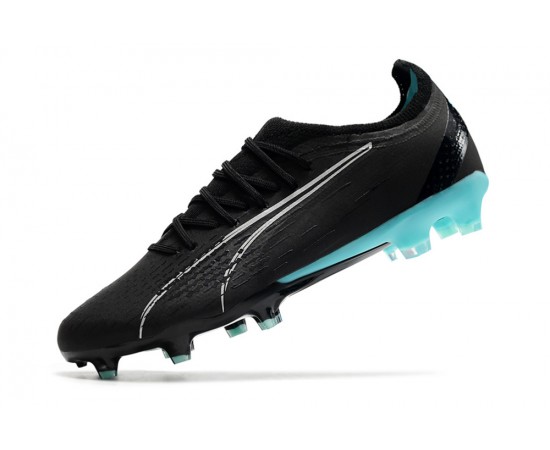 Puma Ultra Ultimate FG Black Ltblue Low Soccer Cleats For Men