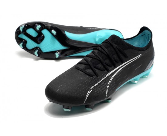 Puma Ultra Ultimate FG Black Ltblue Low Soccer Cleats For Men