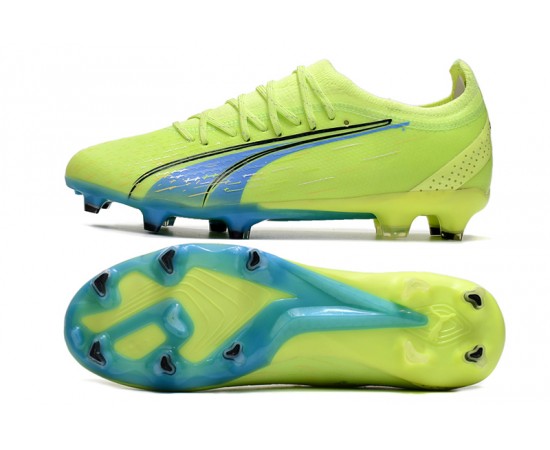 Puma Ultra Ultimate FG Green Yellow Ltblue Low Soccer Cleats For Men