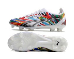 Puma Ultra Ultimate FG White Black Red Low Soccer Cleats For Men