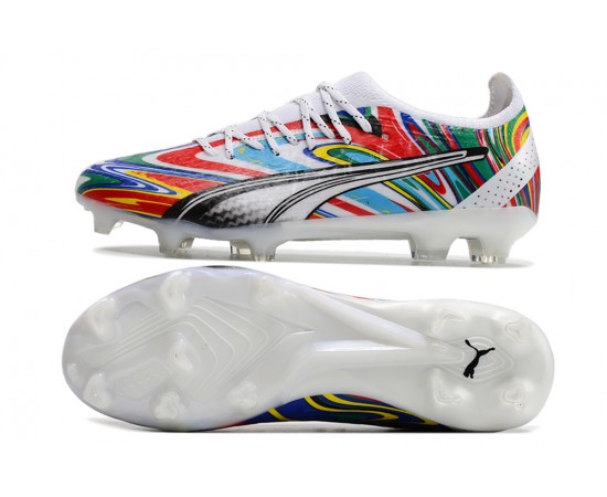 Puma Ultra Ultimate FG White Black Red Low Soccer Cleats For Men