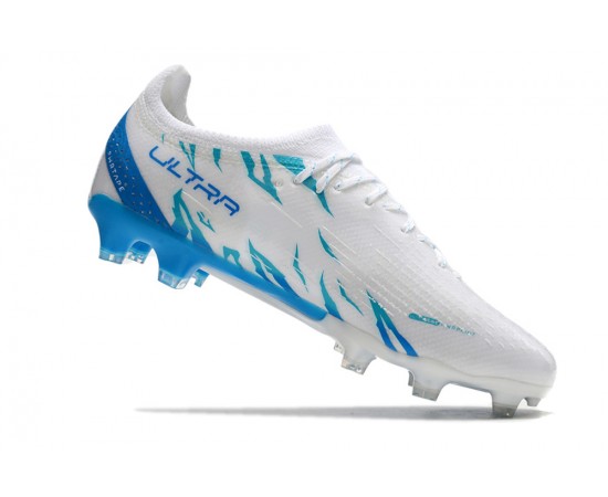 Puma Ultra Ultimate FG White Blue Low Soccer Cleats For Men