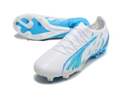 Puma Ultra Ultimate FG White Blue Low Soccer Cleats For Men