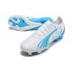 Puma Ultra Ultimate FG White Blue Low Soccer Cleats For Men